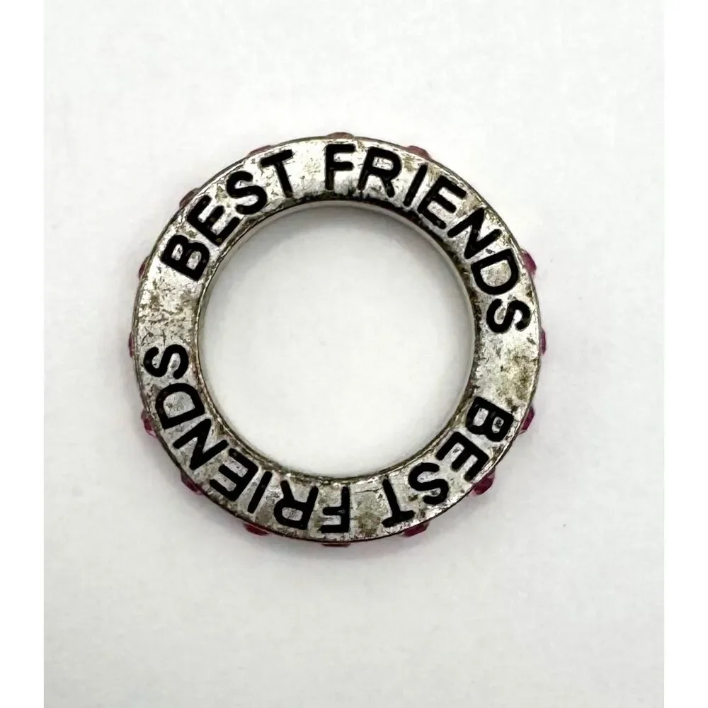 Best Friend Forever Charm Broken Pink Rhinstones Silver Tone for Necklace